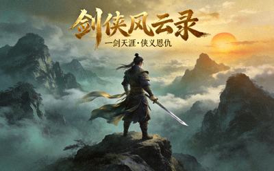 古装武侠剧《剑侠风云录》海报 - 侠客手持长剑立于山巅